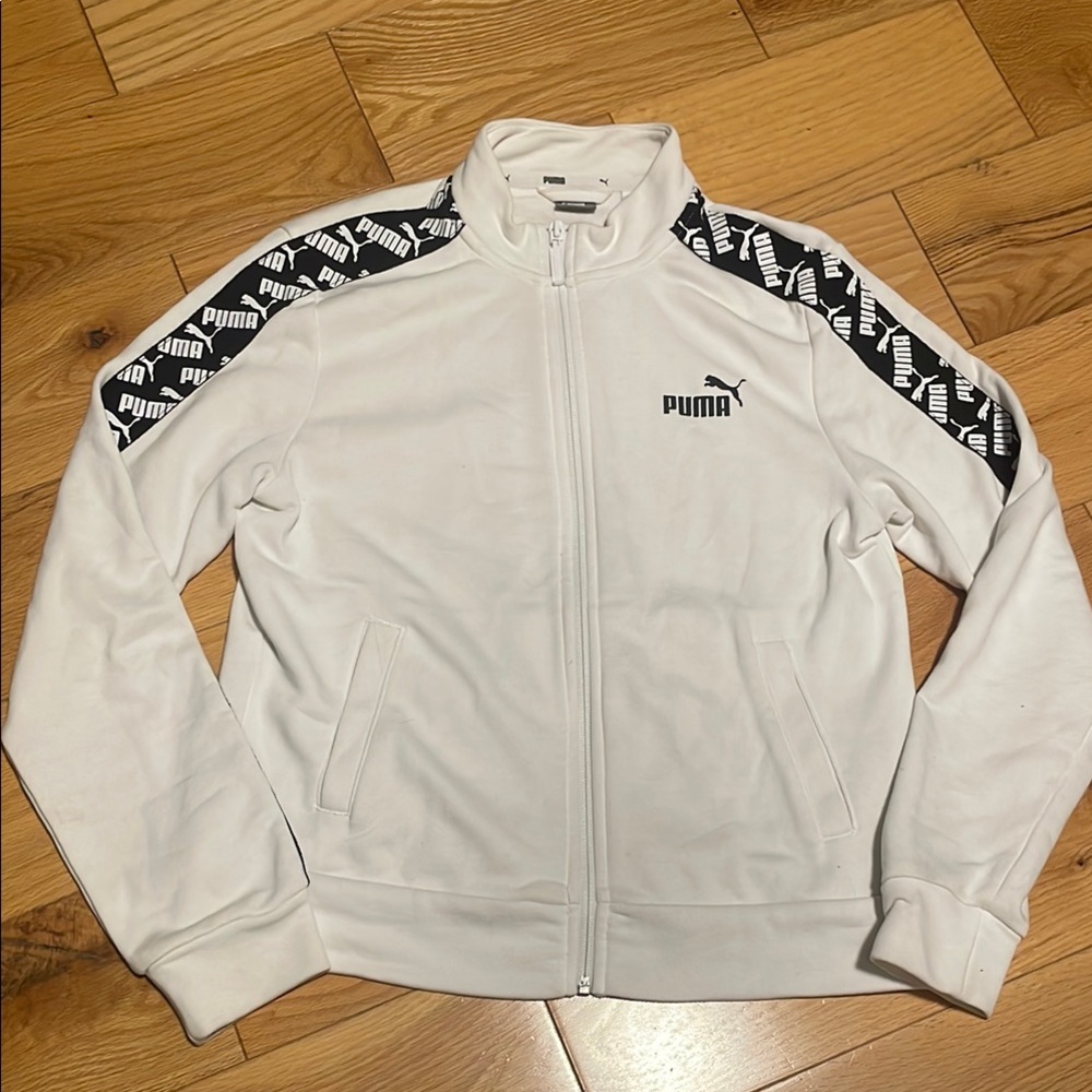 Puma White and Black Logo Track Jacket